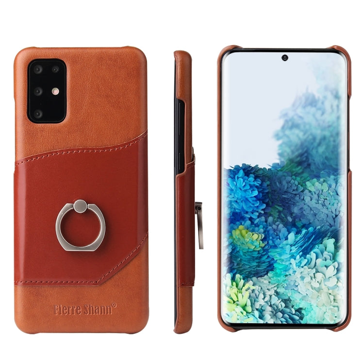 For Galaxy S20+ Fierre Shann Oil Wax Texture Genuine Leather Back Cover Case with 360 Degree Rotation Holder & Card Slot
