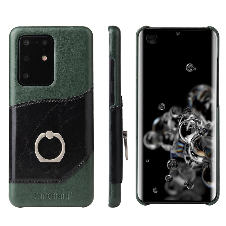 For Galaxy S20 Ultra Fierre Shann Oil Wax Texture Genuine Leather Back Cover Case with 360 Degree Rotation Holder & Card Slot