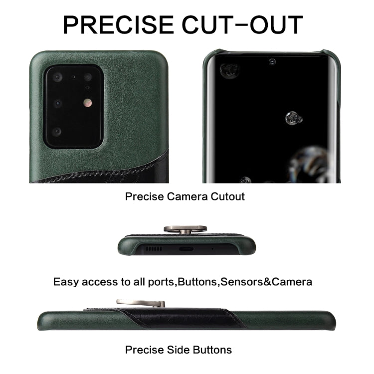 For Galaxy S20 Ultra Fierre Shann Oil Wax Texture Genuine Leather Back Cover Case with 360 Degree Rotation Holder & Card Slot