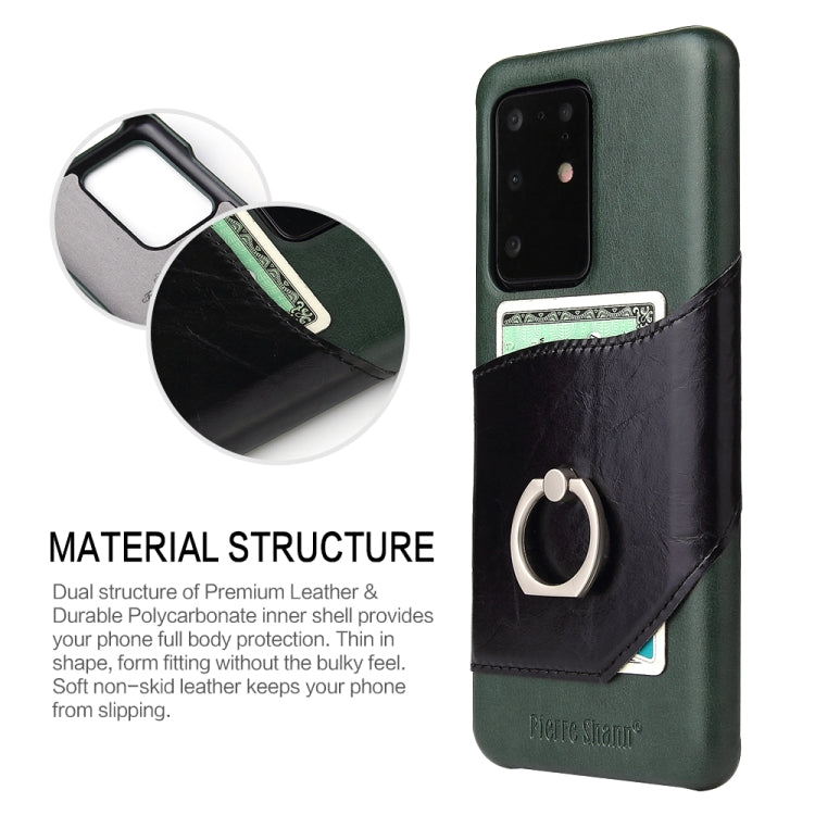 For Galaxy S20 Ultra Fierre Shann Oil Wax Texture Genuine Leather Back Cover Case with 360 Degree Rotation Holder & Card Slot