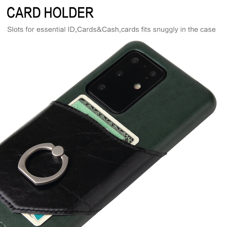 For Galaxy S20 Ultra Fierre Shann Oil Wax Texture Genuine Leather Back Cover Case with 360 Degree Rotation Holder & Card Slot