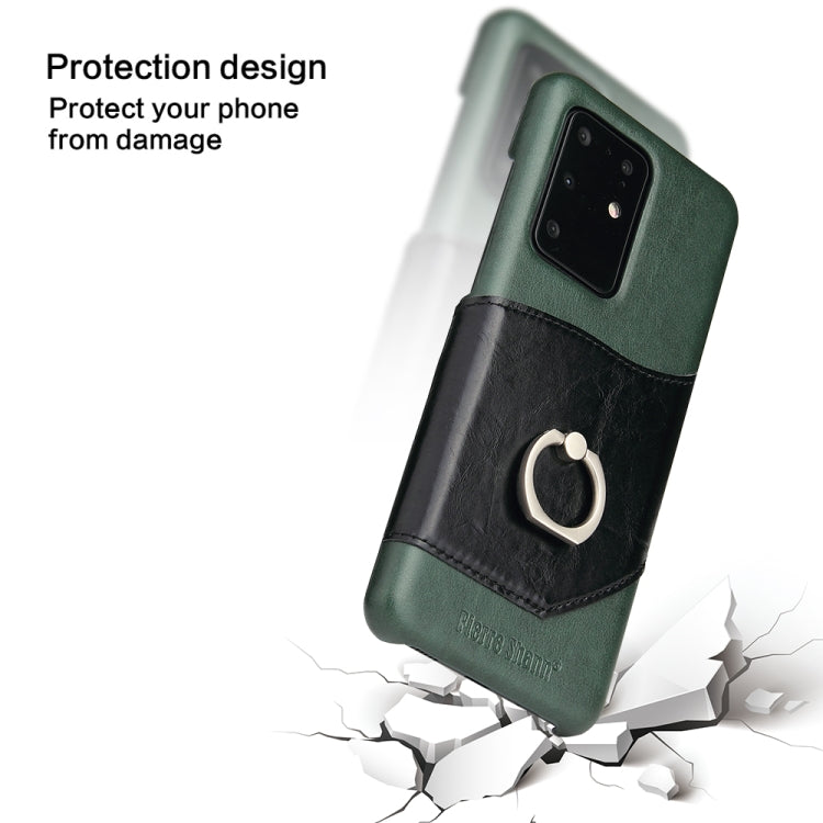 For Galaxy S20 Ultra Fierre Shann Oil Wax Texture Genuine Leather Back Cover Case with 360 Degree Rotation Holder & Card Slot