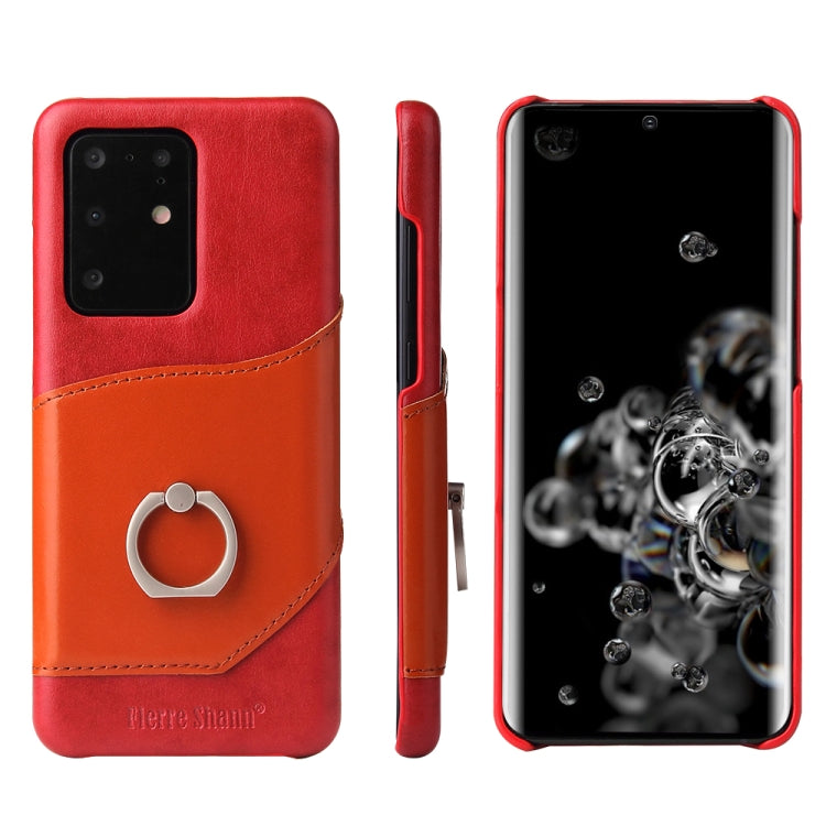 For Galaxy S20 Ultra Fierre Shann Oil Wax Texture Genuine Leather Back Cover Case with 360 Degree Rotation Holder & Card Slot