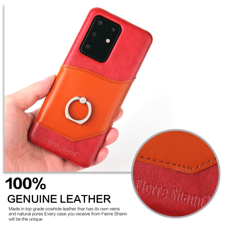 For Galaxy S20 Ultra Fierre Shann Oil Wax Texture Genuine Leather Back Cover Case with 360 Degree Rotation Holder & Card Slot