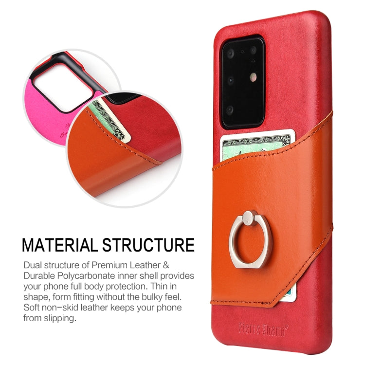 For Galaxy S20 Ultra Fierre Shann Oil Wax Texture Genuine Leather Back Cover Case with 360 Degree Rotation Holder & Card Slot