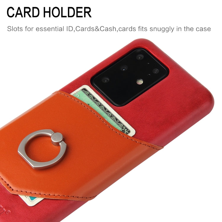 For Galaxy S20 Ultra Fierre Shann Oil Wax Texture Genuine Leather Back Cover Case with 360 Degree Rotation Holder & Card Slot