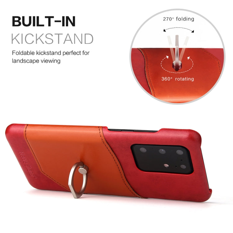 For Galaxy S20 Ultra Fierre Shann Oil Wax Texture Genuine Leather Back Cover Case with 360 Degree Rotation Holder & Card Slot