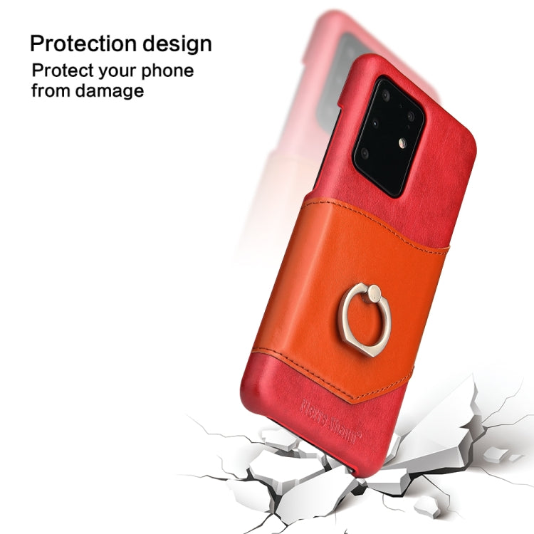 For Galaxy S20 Ultra Fierre Shann Oil Wax Texture Genuine Leather Back Cover Case with 360 Degree Rotation Holder & Card Slot