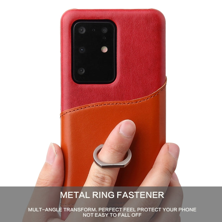 For Galaxy S20 Ultra Fierre Shann Oil Wax Texture Genuine Leather Back Cover Case with 360 Degree Rotation Holder & Card Slot