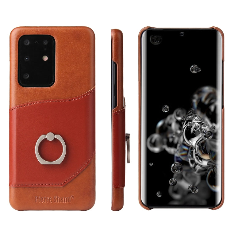 For Galaxy S20 Ultra Fierre Shann Oil Wax Texture Genuine Leather Back Cover Case with 360 Degree Rotation Holder & Card Slot