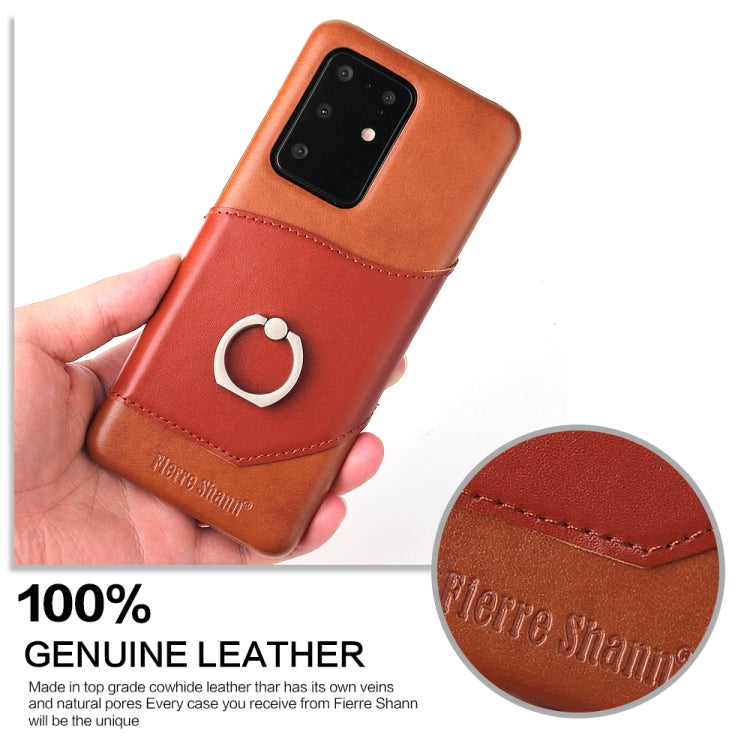 For Galaxy S20 Ultra Fierre Shann Oil Wax Texture Genuine Leather Back Cover Case with 360 Degree Rotation Holder & Card Slot