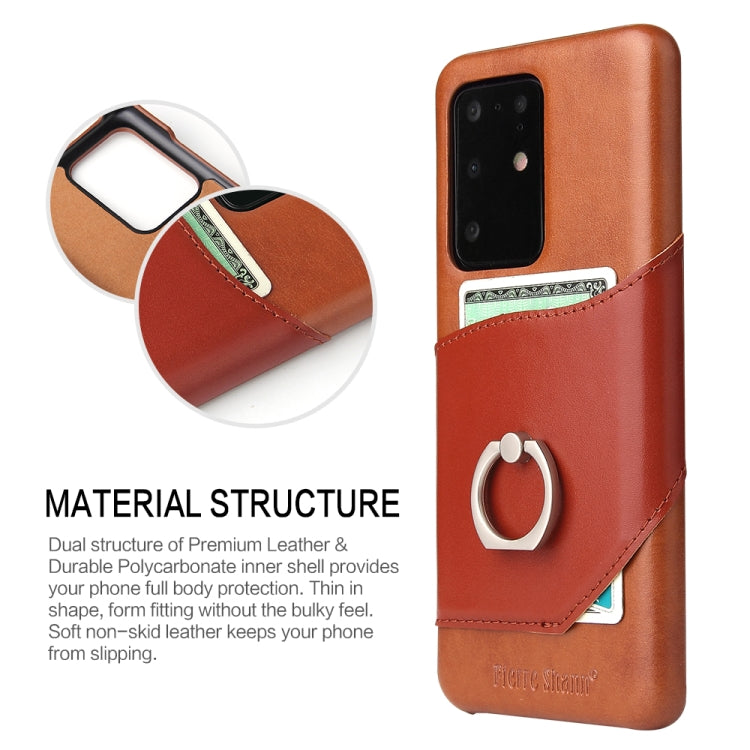 For Galaxy S20 Ultra Fierre Shann Oil Wax Texture Genuine Leather Back Cover Case with 360 Degree Rotation Holder & Card Slot