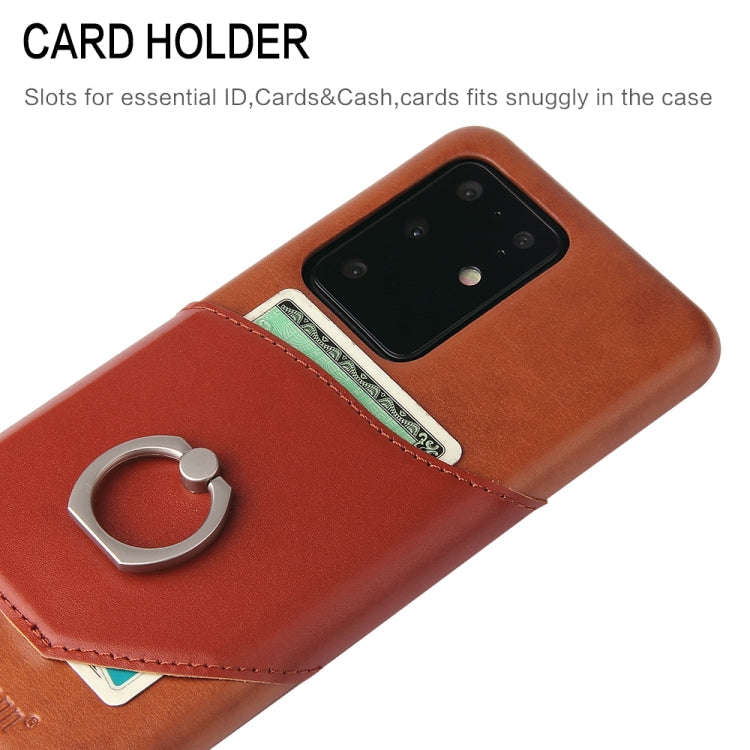 For Galaxy S20 Ultra Fierre Shann Oil Wax Texture Genuine Leather Back Cover Case with 360 Degree Rotation Holder & Card Slot