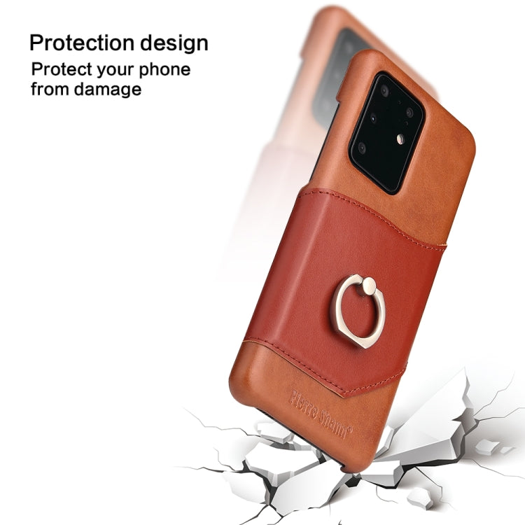 For Galaxy S20 Ultra Fierre Shann Oil Wax Texture Genuine Leather Back Cover Case with 360 Degree Rotation Holder & Card Slot
