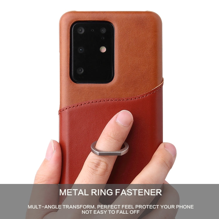 For Galaxy S20 Ultra Fierre Shann Oil Wax Texture Genuine Leather Back Cover Case with 360 Degree Rotation Holder & Card Slot