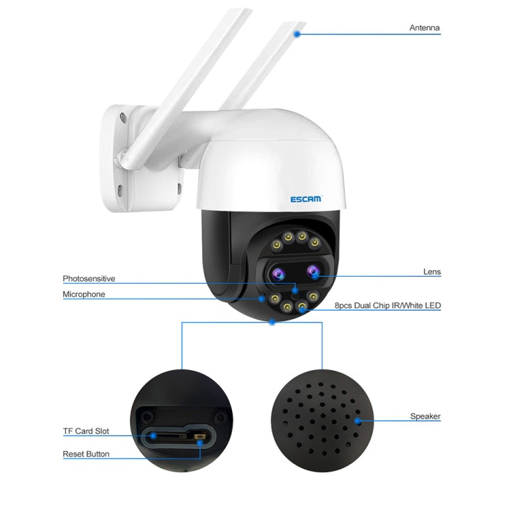 ESCAM QF212 4MP 8XZoom AI Humanoid Detection Auto Tracking WiFi IP Camera, Plug Type:EU Plug