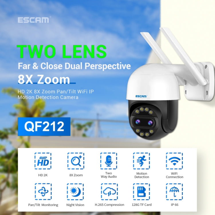 ESCAM QF212 4MP 8XZoom AI Humanoid Detection Auto Tracking WiFi IP Camera, Plug Type:US Plug