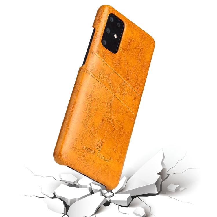 For Galaxy S20 Fierre Shann Retro Oil Wax Texture PU Leather Case with Card Slots
