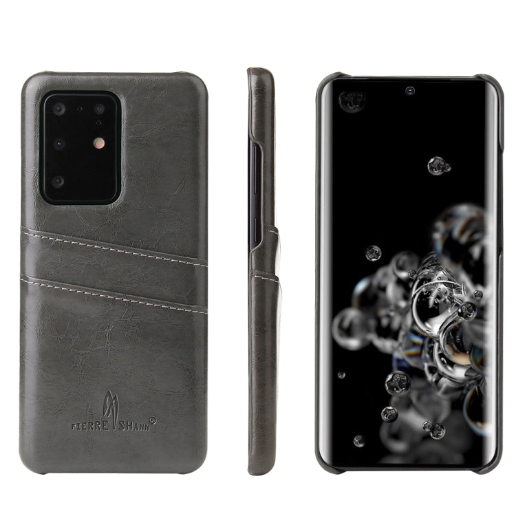 For Galaxy S20 Ultra Fierre Shann Retro Oil Wax Texture PU Leather Case with Card Slots