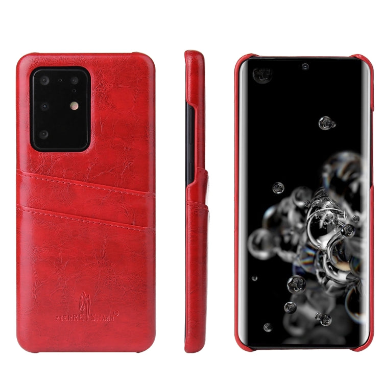 For Galaxy S20 Ultra Fierre Shann Retro Oil Wax Texture PU Leather Case with Card Slots