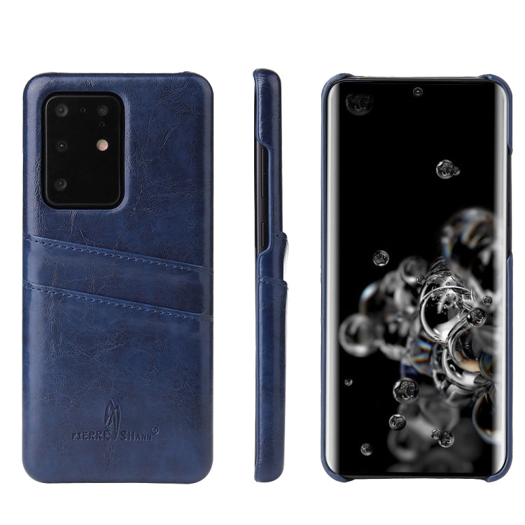 For Galaxy S20 Ultra Fierre Shann Retro Oil Wax Texture PU Leather Case with Card Slots
