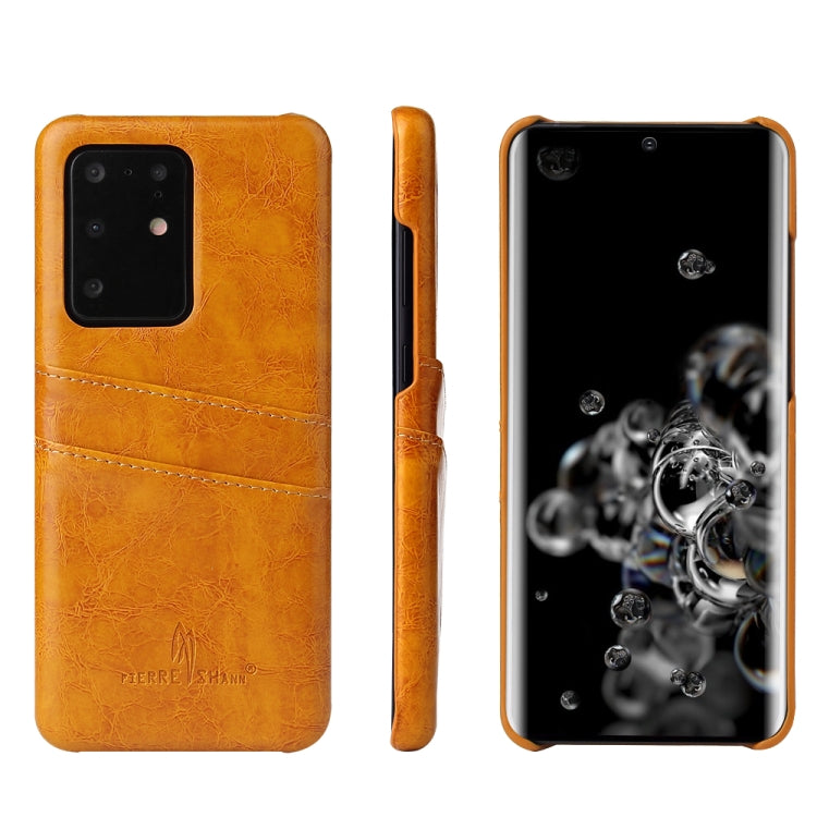 For Galaxy S20 Ultra Fierre Shann Retro Oil Wax Texture PU Leather Case with Card Slots