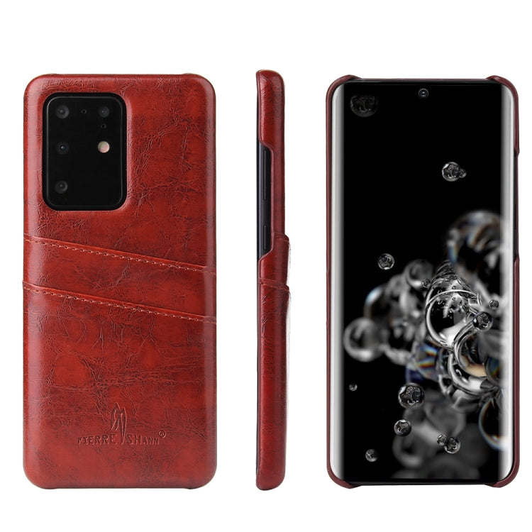 For Galaxy S20 Ultra Fierre Shann Retro Oil Wax Texture PU Leather Case with Card Slots