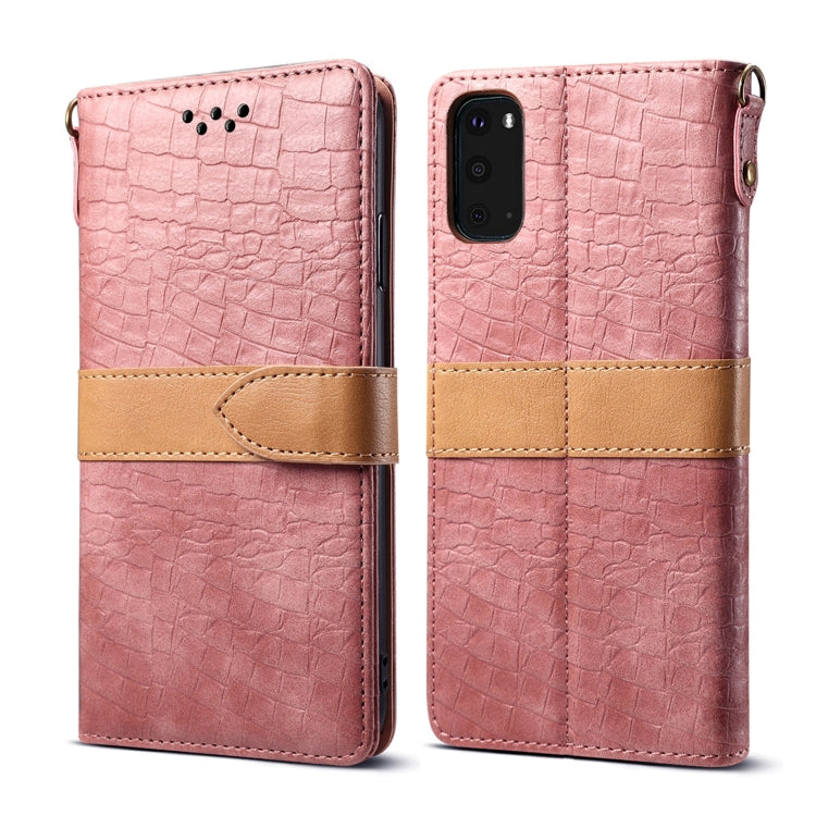 For Galaxy S20 Splicing Color Crocodile Texture PU Horizontal Flip Leather Case with Wallet & Holder & Card Slots & Lanyard