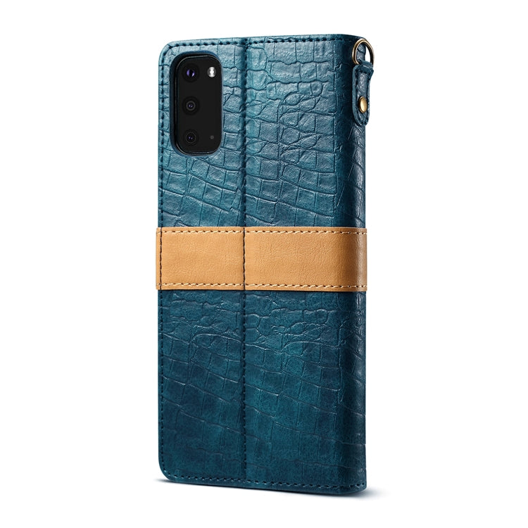 For Galaxy S20 Splicing Color Crocodile Texture PU Horizontal Flip Leather Case with Wallet & Holder & Card Slots & Lanyard