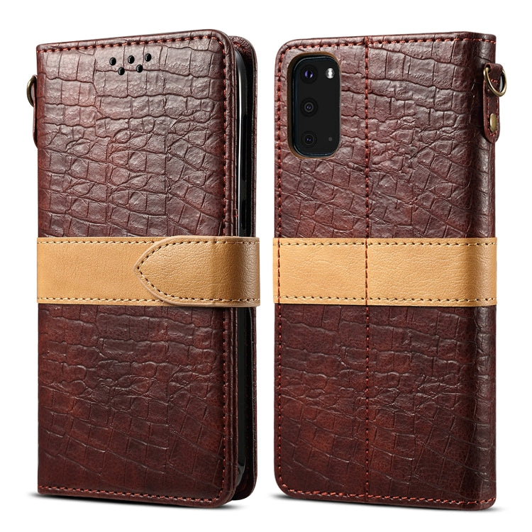 For Galaxy S20 Splicing Color Crocodile Texture PU Horizontal Flip Leather Case with Wallet & Holder & Card Slots & Lanyard