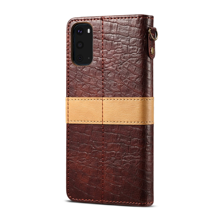 For Galaxy S20 Splicing Color Crocodile Texture PU Horizontal Flip Leather Case with Wallet & Holder & Card Slots & Lanyard