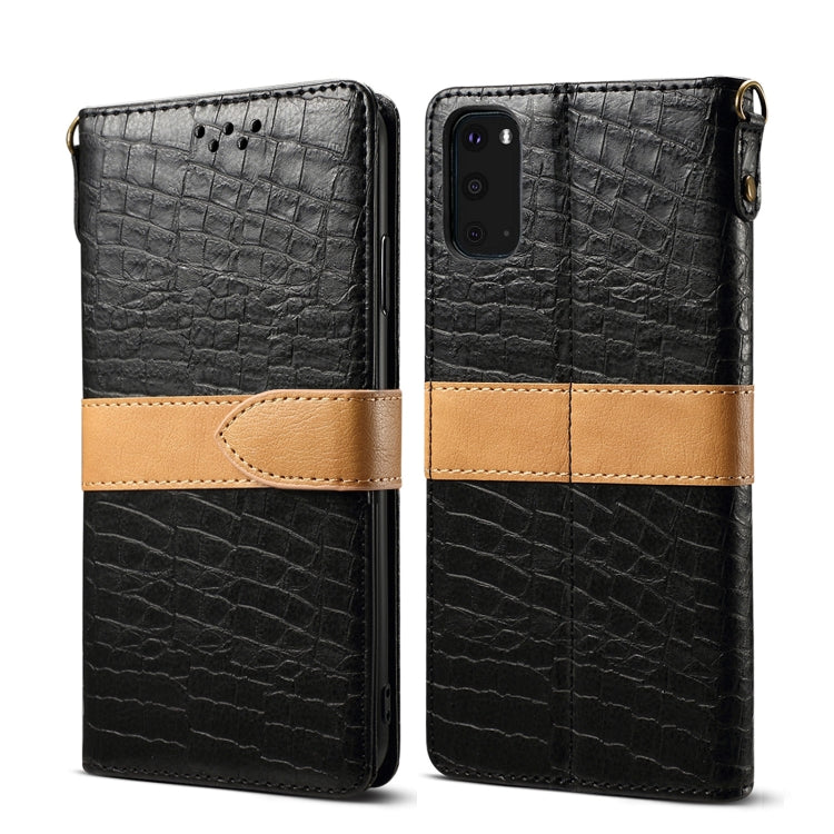 For Galaxy S20 Splicing Color Crocodile Texture PU Horizontal Flip Leather Case with Wallet & Holder & Card Slots & Lanyard