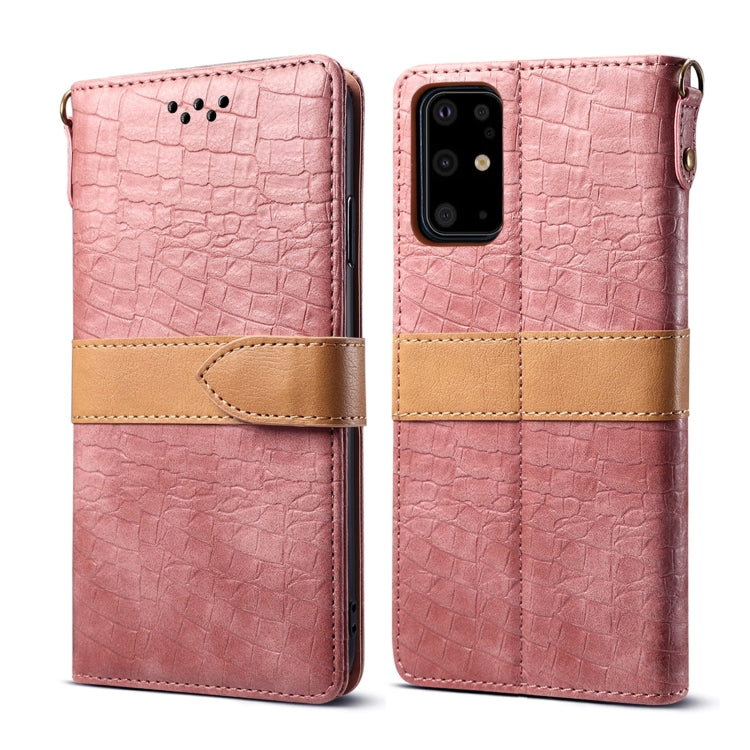 For Galaxy S20 Plus Splicing Color Crocodile Texture PU Horizontal Flip Leather Case with Wallet & Holder & Card Slots & Lanyard