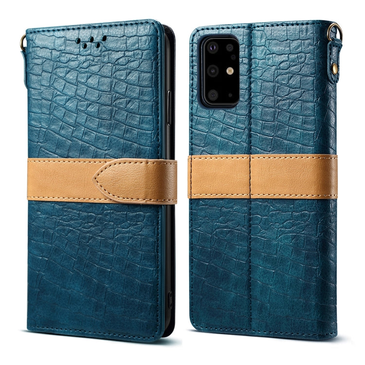 For Galaxy S20 Plus Splicing Color Crocodile Texture PU Horizontal Flip Leather Case with Wallet & Holder & Card Slots & Lanyard