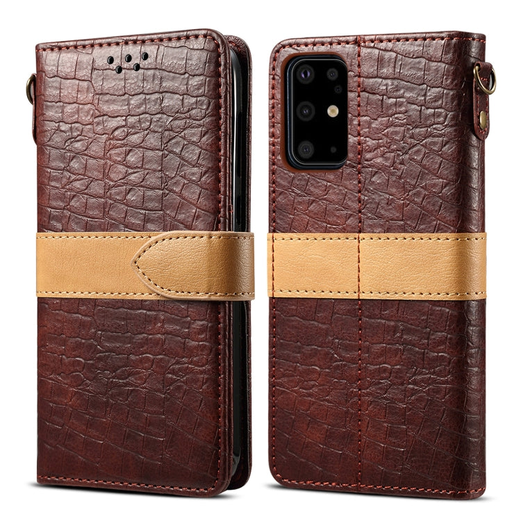 For Galaxy S20 Plus Splicing Color Crocodile Texture PU Horizontal Flip Leather Case with Wallet & Holder & Card Slots & Lanyard