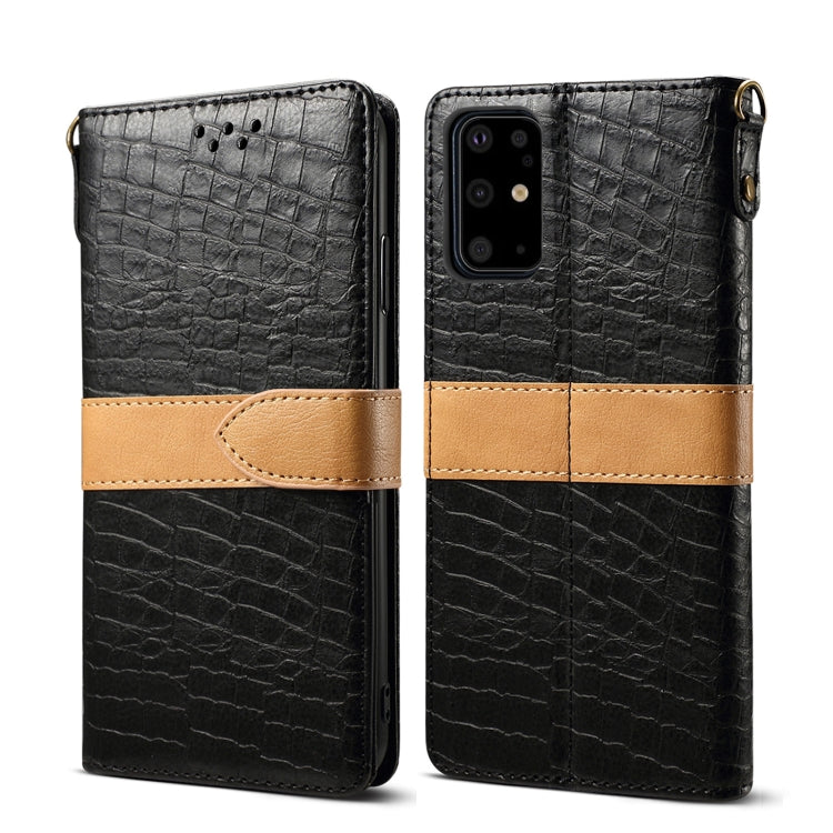 For Galaxy S20 Plus Splicing Color Crocodile Texture PU Horizontal Flip Leather Case with Wallet & Holder & Card Slots & Lanyard