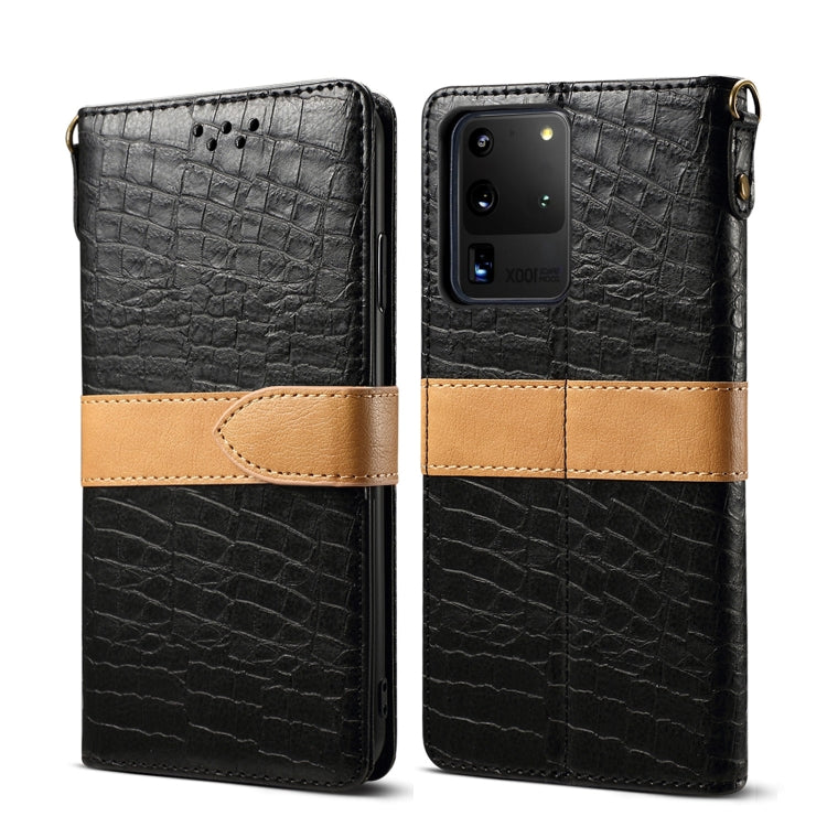 For Galaxy S20 Ultra Splicing Color Crocodile Texture PU Horizontal Flip Leather Case with Wallet & Holder & Card Slots & Lanyard