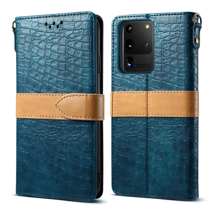 For Galaxy S20 Ultra Splicing Color Crocodile Texture PU Horizontal Flip Leather Case with Wallet & Holder & Card Slots & Lanyard