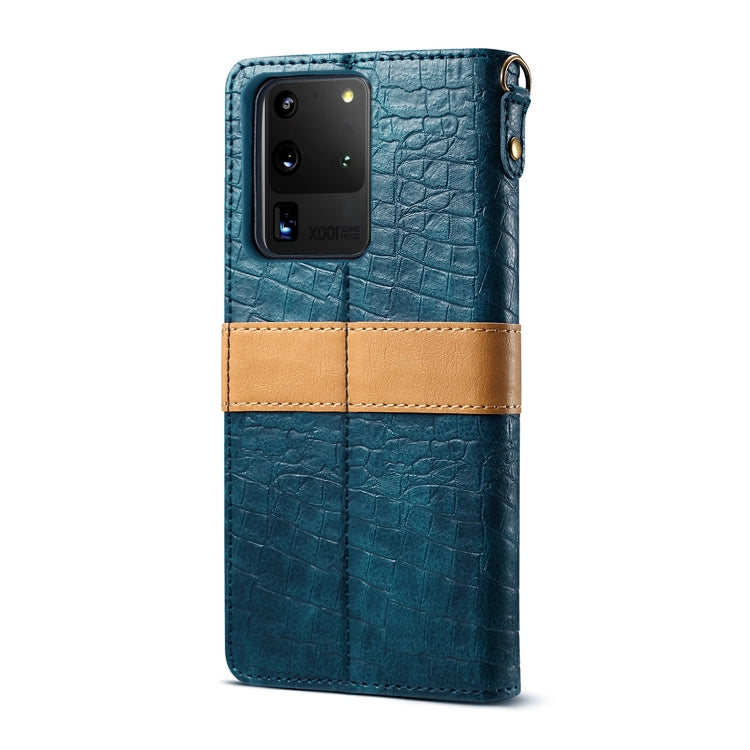 For Galaxy S20 Ultra Splicing Color Crocodile Texture PU Horizontal Flip Leather Case with Wallet & Holder & Card Slots & Lanyard