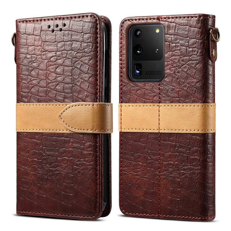 For Galaxy S20 Ultra Splicing Color Crocodile Texture PU Horizontal Flip Leather Case with Wallet & Holder & Card Slots & Lanyard