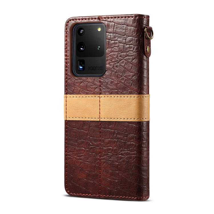 For Galaxy S20 Ultra Splicing Color Crocodile Texture PU Horizontal Flip Leather Case with Wallet & Holder & Card Slots & Lanyard
