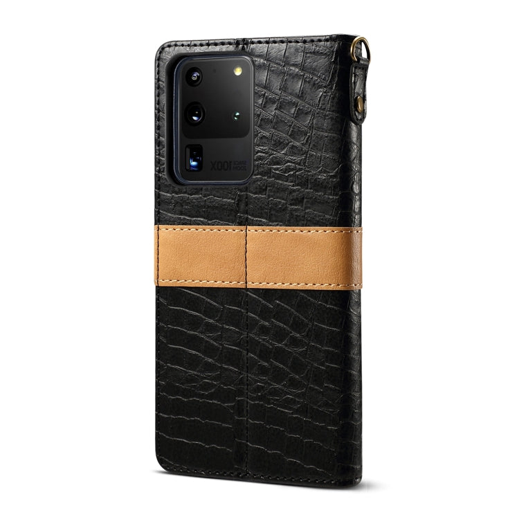 For Galaxy S20 Ultra Splicing Color Crocodile Texture PU Horizontal Flip Leather Case with Wallet & Holder & Card Slots & Lanyard