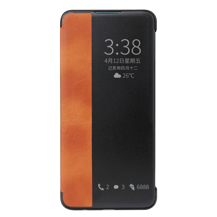 For Huawei Mate 30 Fierre Shann Crazy Horse Texture PU + PC Horizontal Flip Leather Case with Smart View Window & Sleep Wake-up Function