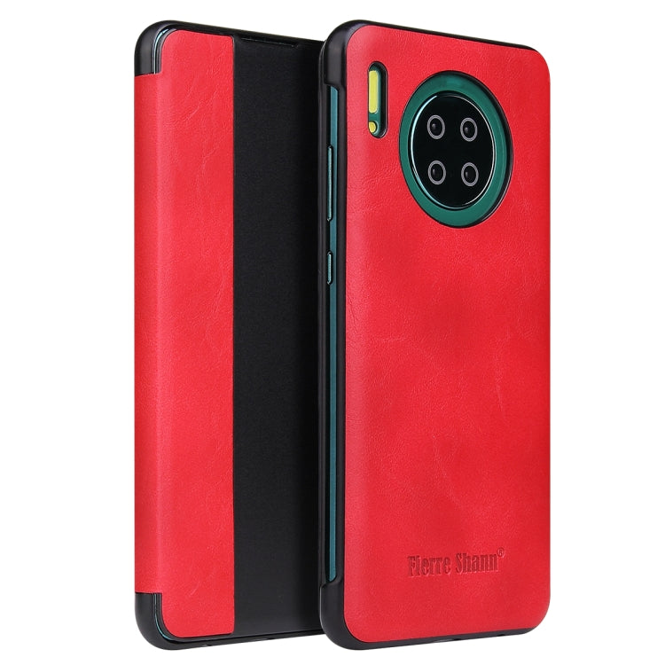 For Huawei Mate 30 Fierre Shann Crazy Horse Texture PU + PC Horizontal Flip Leather Case with Smart View Window & Sleep Wake-up Function