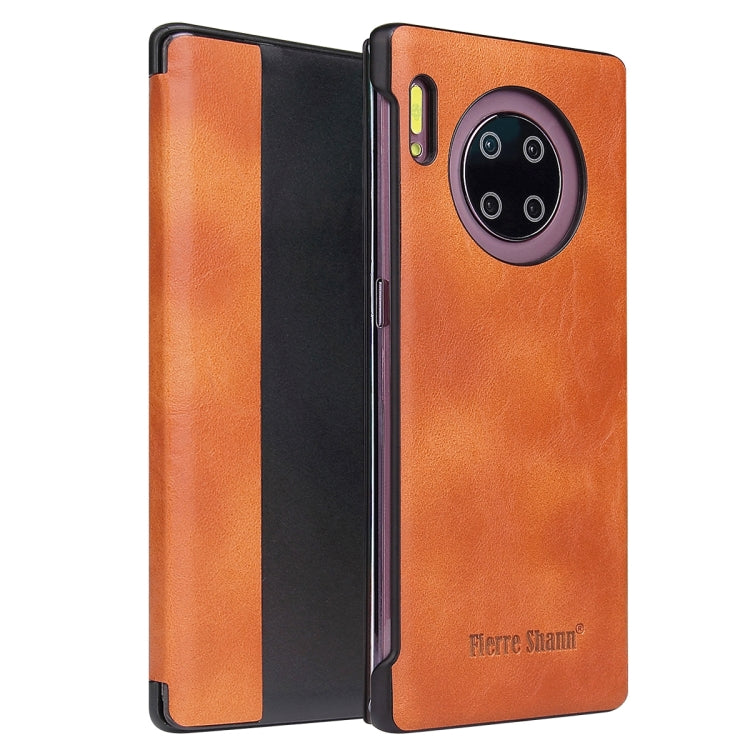 For Huawei Mate 30 Pro Fierre Shann Crazy Horse Texture PU + PC Horizontal Flip Leather Case with Smart View Window & Sleep Wake-up Function