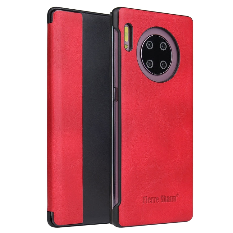 For Huawei Mate 30 Pro Fierre Shann Crazy Horse Texture PU + PC Horizontal Flip Leather Case with Smart View Window & Sleep Wake-up Function