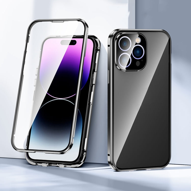 For iPhone 14 Pro Max Magnetic Double-buckle HD Tempered Glass Phone Case