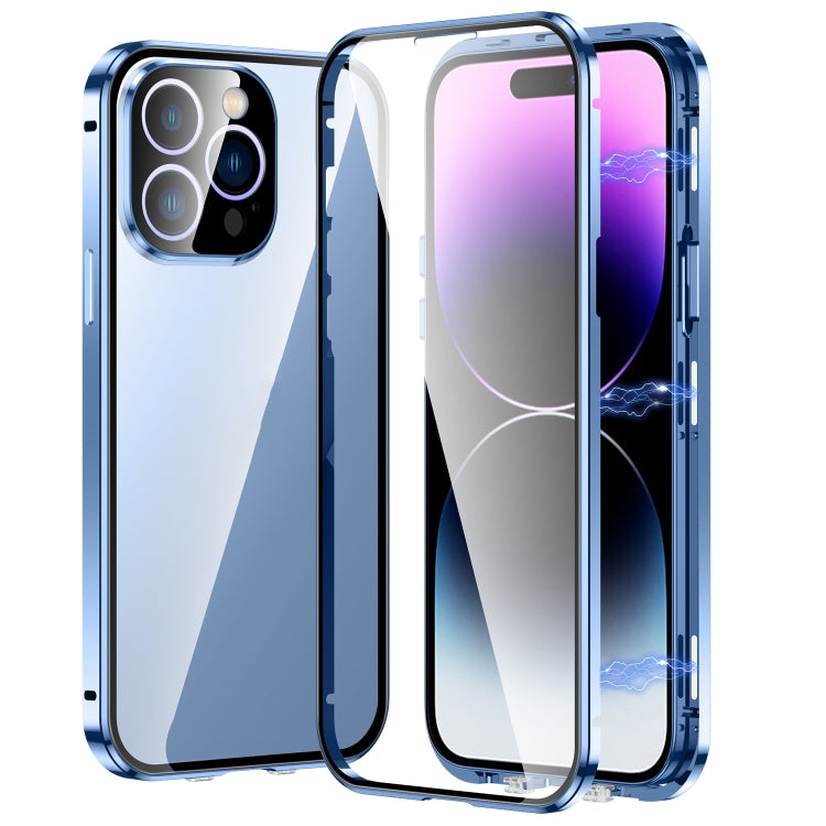 For iPhone 14 Pro Max Magnetic Double-buckle HD Tempered Glass Phone Case