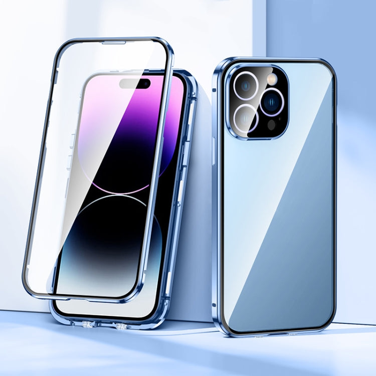 For iPhone 14 Pro Max Magnetic Double-buckle HD Tempered Glass Phone Case