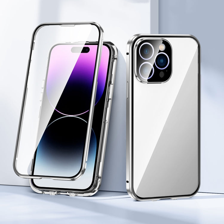 For iPhone 14 Pro Max Magnetic Double-buckle HD Tempered Glass Phone Case